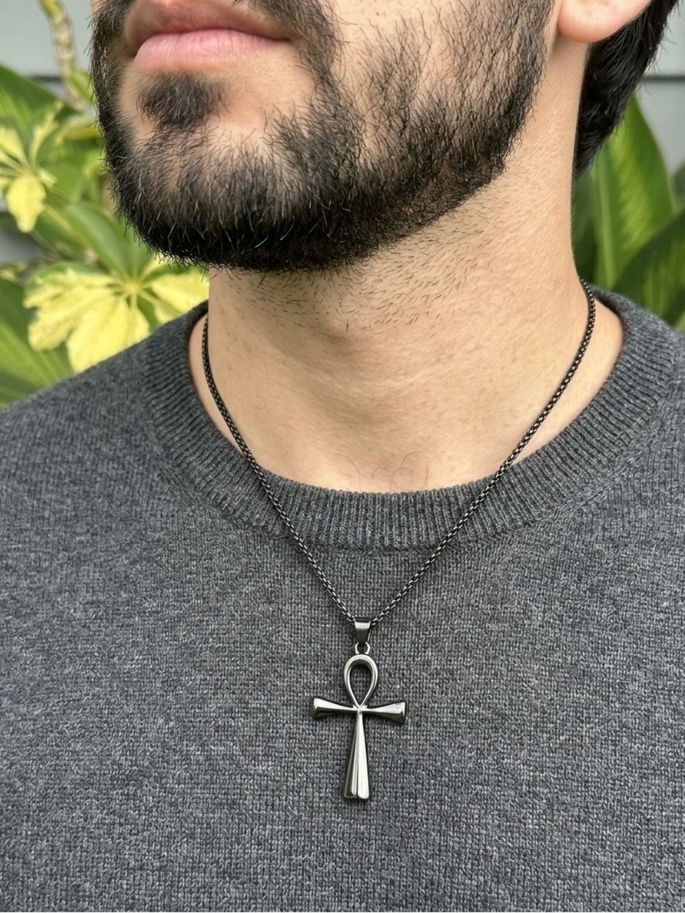 Premium Black Stainless Steel Ankh Style 23in Cross Pendant Necklace Unisex,Gift
